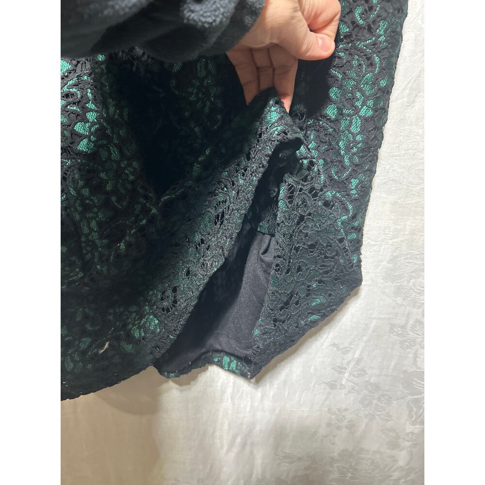 Joe Browns Shift Dress US 20 Black Green Lace Short Sleeve Knee Length Lined - Picture 4 of 11